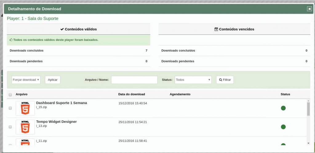 Tela de detalhamento de downloads do 4YouSee